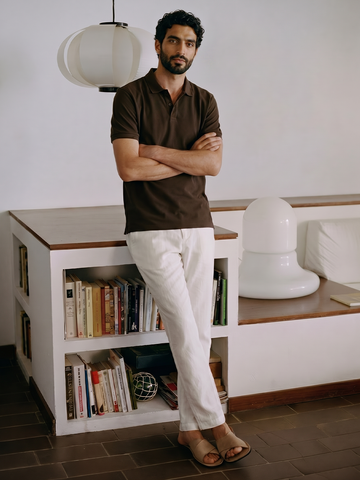 Men's White 100% Linen Regular Fit Pant