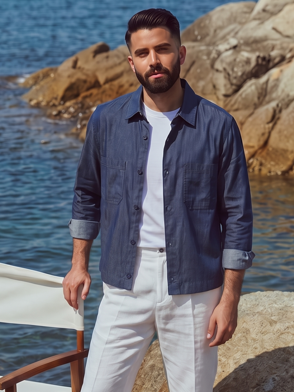 Men's 100% Cotton Regular Fit Jacket Navy