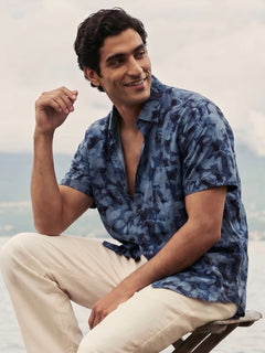 Men's Navy Modal Cotton Regular Fit Shirt