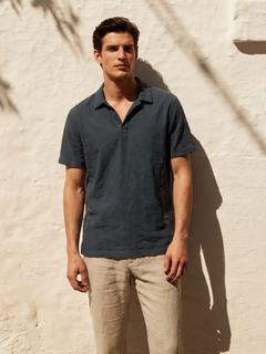 Men's Navy Cotton Viscose Regular Fit Shirt