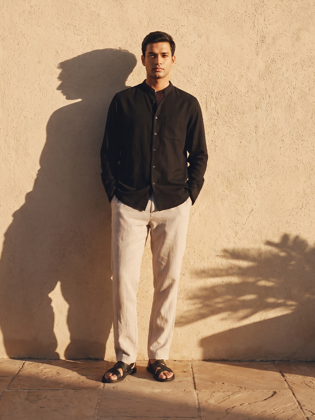 Men's Cotton Linen Regular Fit Shirt Black