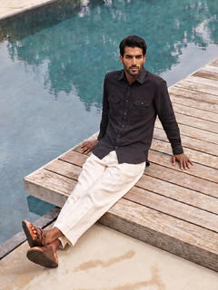 Men's Black Linen Cotton Regular Fit Shirt