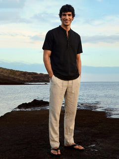 Men's Linen Cotton Regular Fit Shirt Black