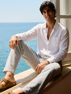 Men's 100% Linen Resort Collar Shirt White