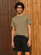 Men's Khaki Cotton Bamboo Elastane Regular Fit Tshirt