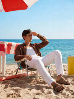 Men's Brown 100% Linen Regular Fit Shirt