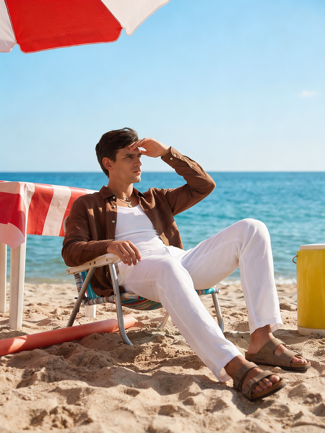 Men's Brown 100% Linen Regular Fit Shirt