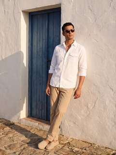 Men's Cotton Linen Regular Fit Shirt White