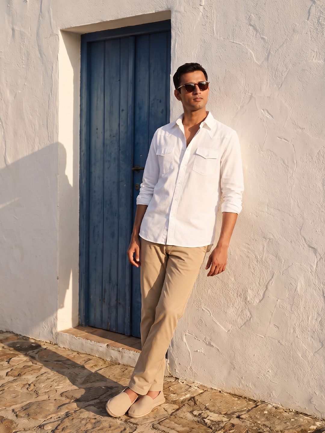 Men's Cotton Linen Regular Fit Shirt White