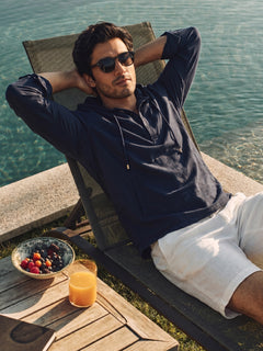 Men's Navy Linen Cotton Regular Fit Shirt