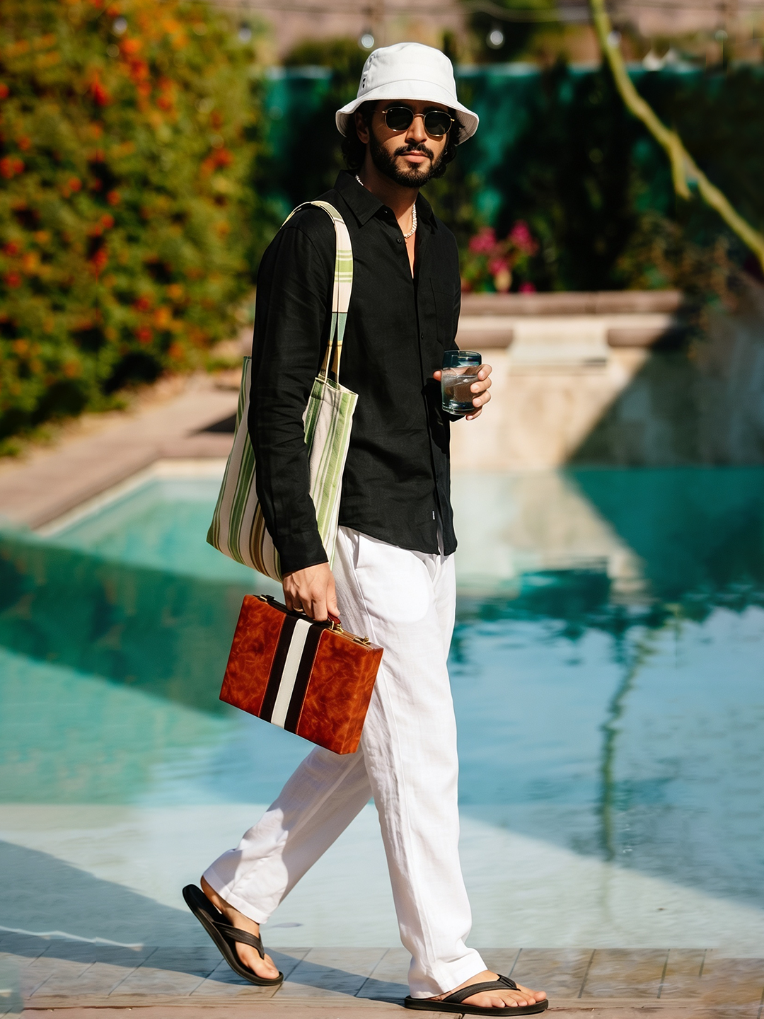 Men's White Cotton Linen Regular Fit Pant