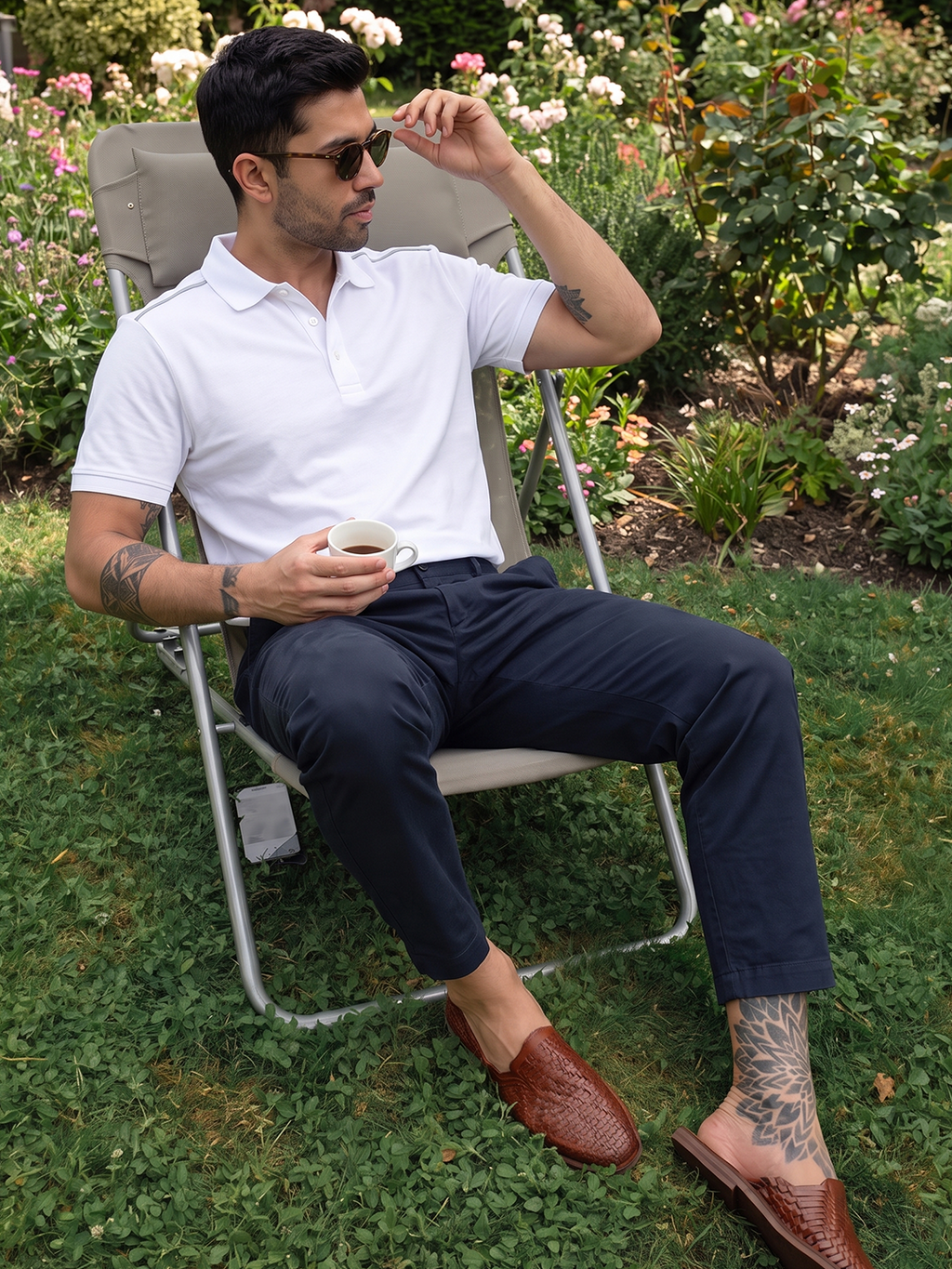 Men's White Cotton Elastane Slim Fit Tshirt