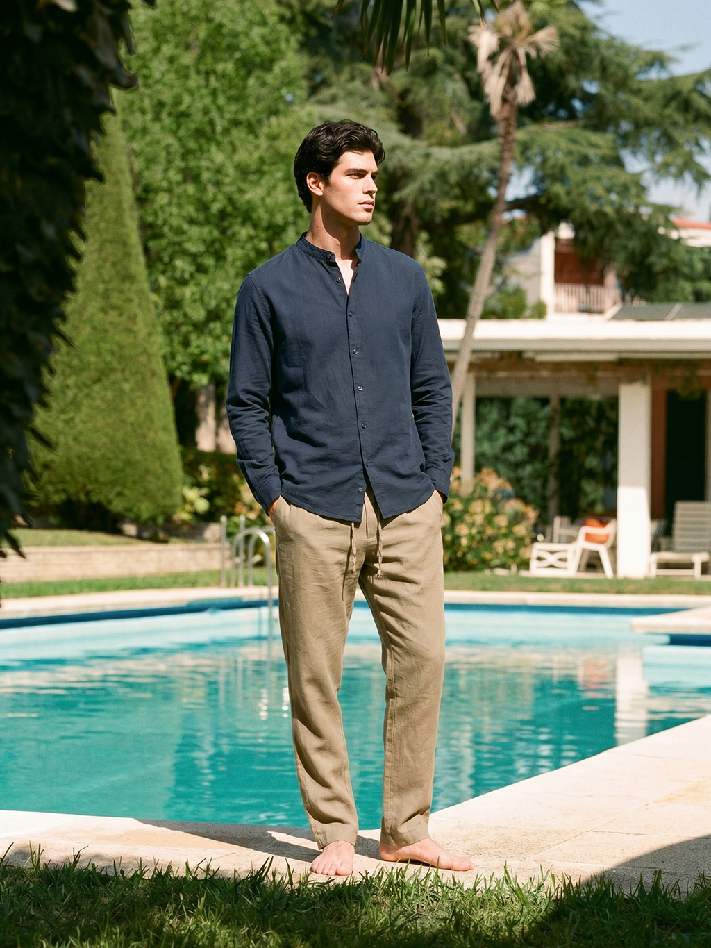 Men's Olive 100% Linen Regular Fit Pant
