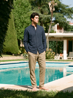 Men's Olive 100% Linen Regular Fit Pant