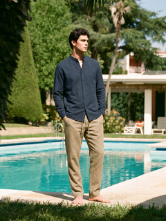 Men's Olive 100% Linen Regular Fit Pant