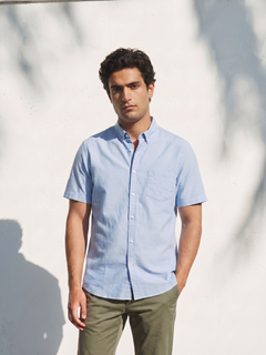 Men's Oxford 100% Cotton Regular Fit Half Sleeves Shirt Sky