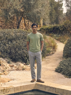 Men's Green Cotton Bamboo Elastane Regular Fit Tshirt