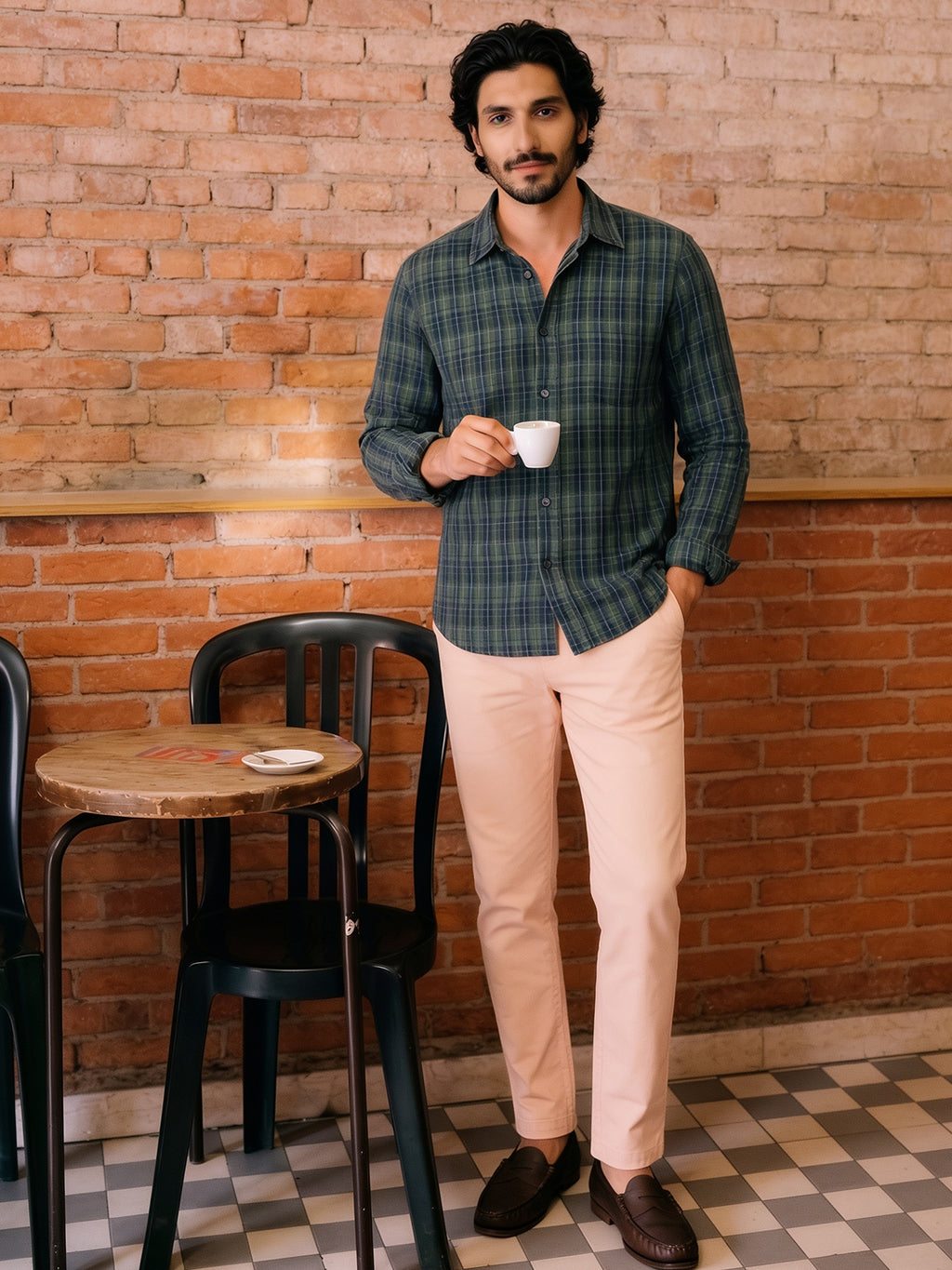 Men's Beige Cotton Lycra Slim Fit Pant