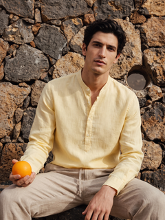 Men's Yellow Tencel Linen Regular Fit Shirt