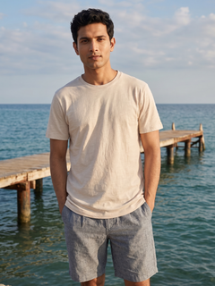 Men's 100% Cotton  Regular Fit Tshirt Ecru