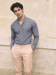 Men's Navy Tencel Linen Regular Fit Shirt