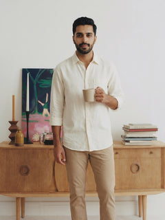 Men's Offwhite 100% Cotton Regular Fit Shirt