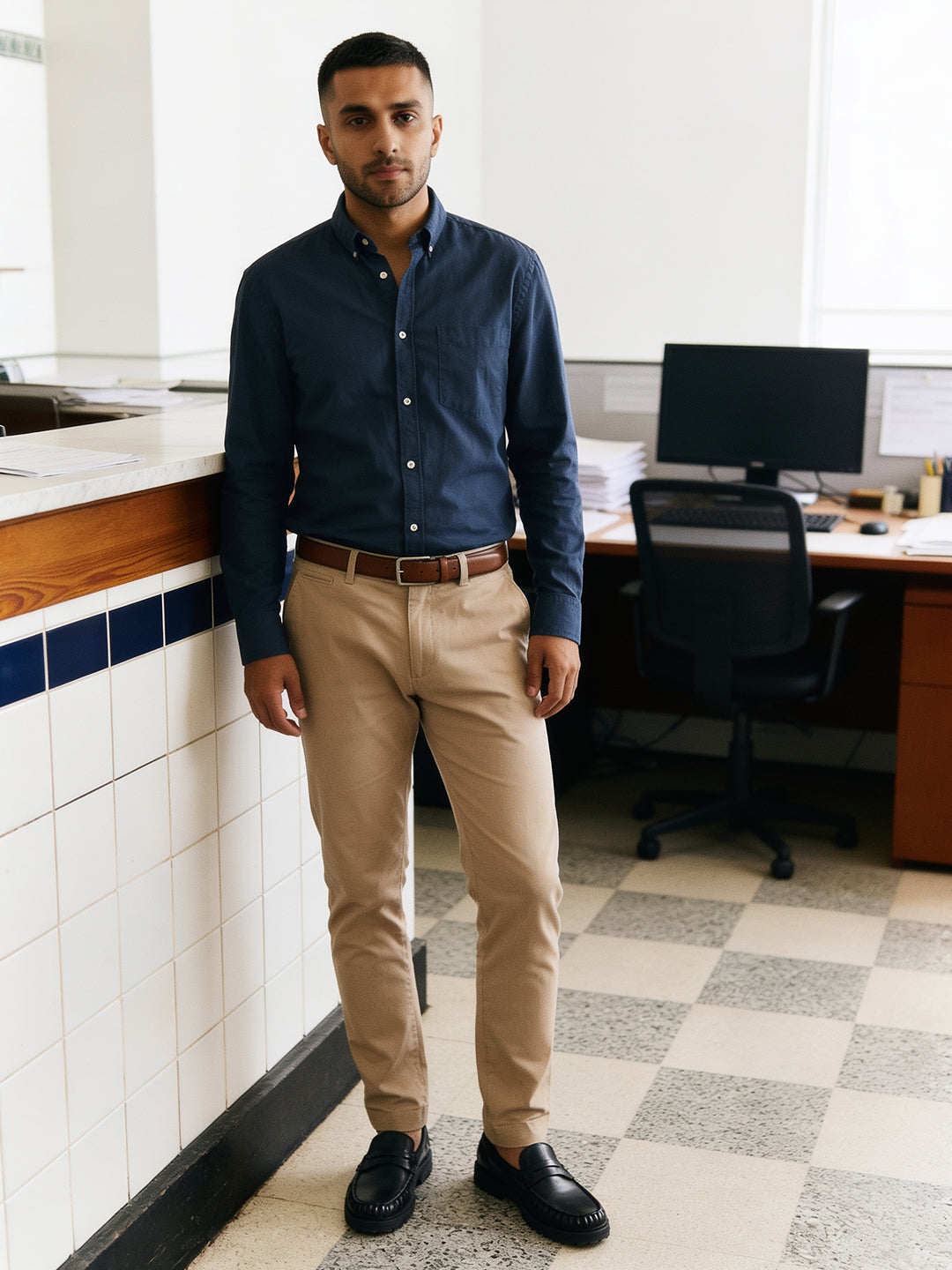 Men's Navy Oxford 100% Cotton Regular Fit Shirt