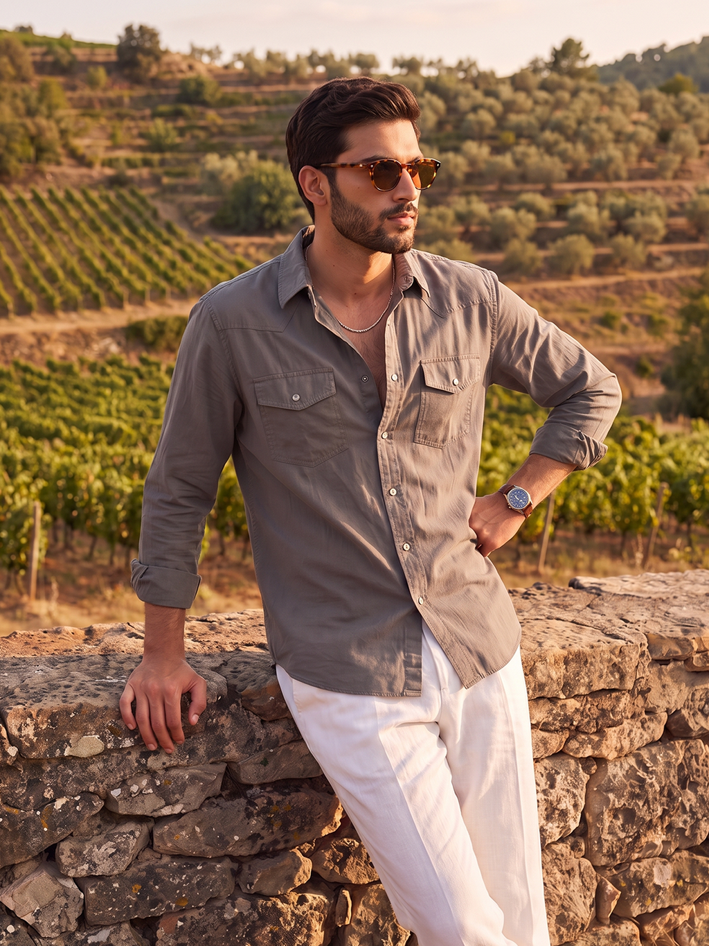 Men's Cotton Linen Regular Fit Shirt Slate