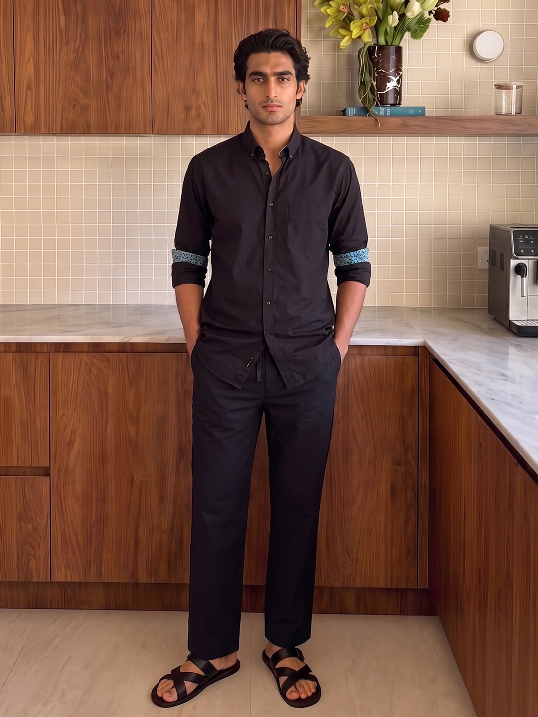 Men's Cotton Lycra Regular Fit Pocket Pants Black