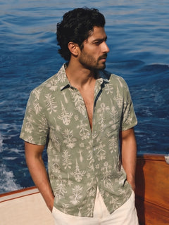 Men's Green Tencel Linen Regular Fit Shirt