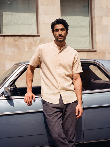 Men's Cotton Linen Regular Fit Shirt Peach