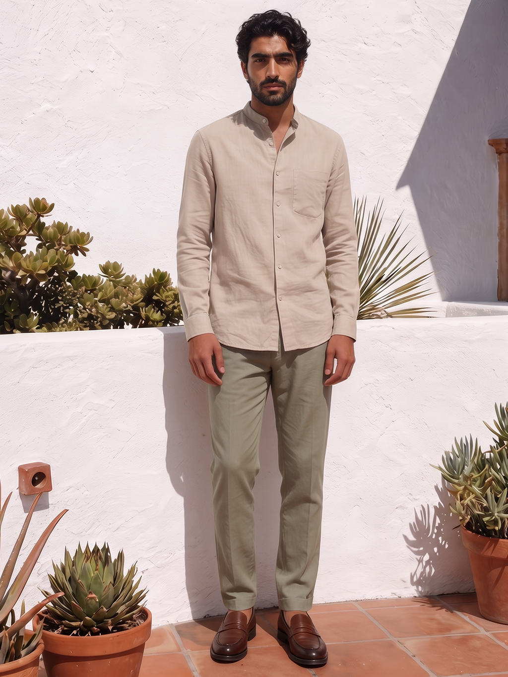 Men's Cotton Linen Regular Fit Shirt Natural