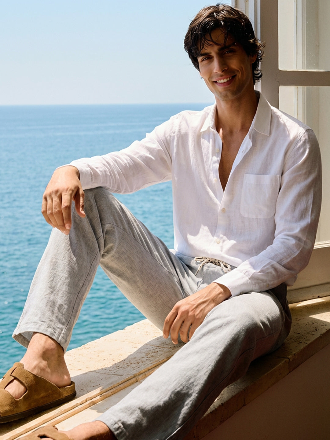 Men's Grey Cotton Linen Regular Fit Pant