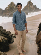 Men's Blue Linen Cotton Regular Fit Shirt
