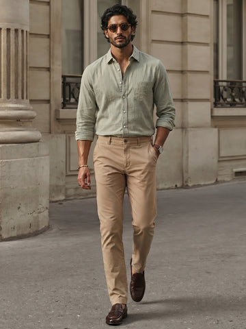Men's Khaki Cotton Lycra Slim Fit Pant