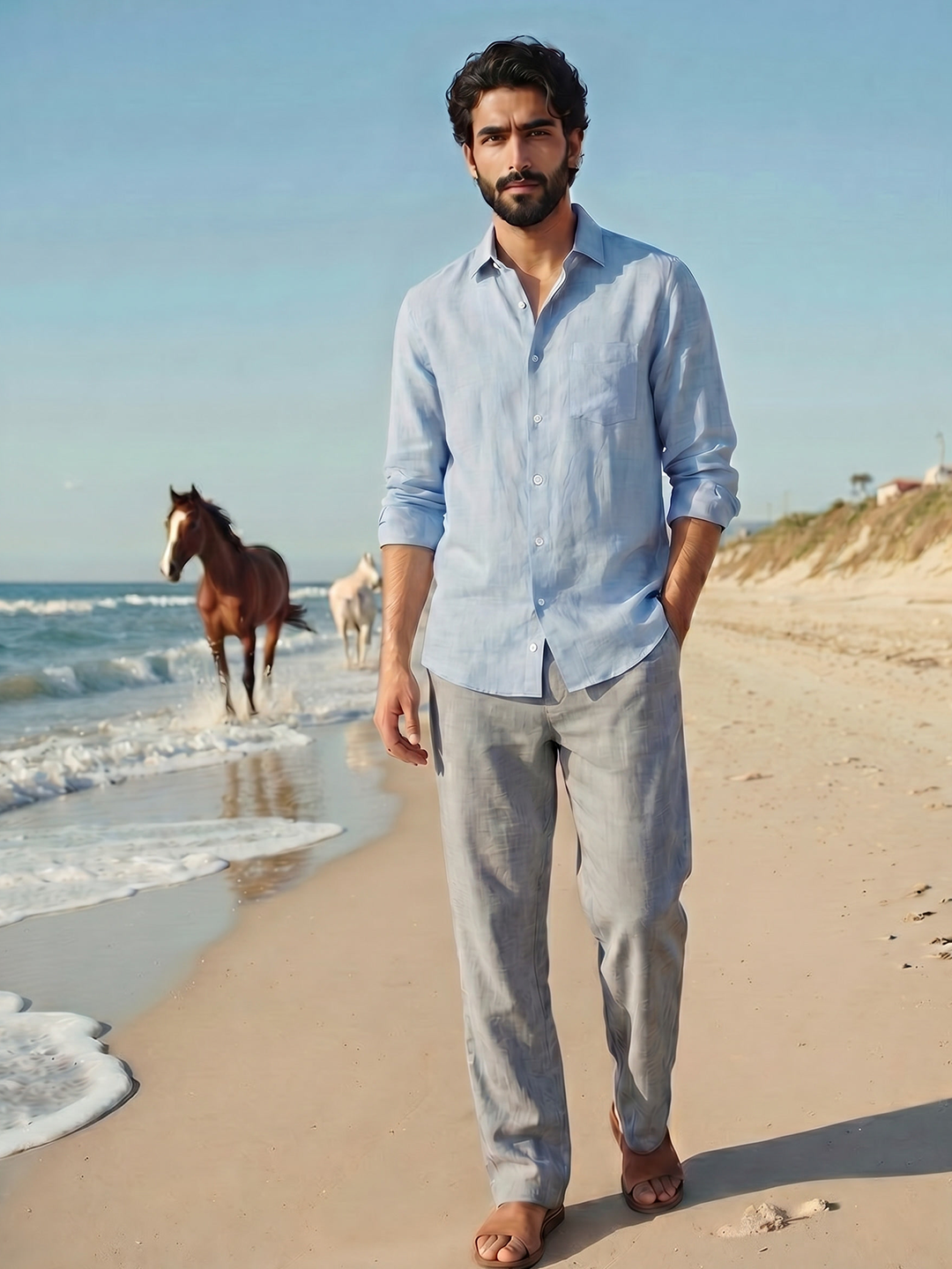 Men's Sky 100% Linen Regular Fit Shirt