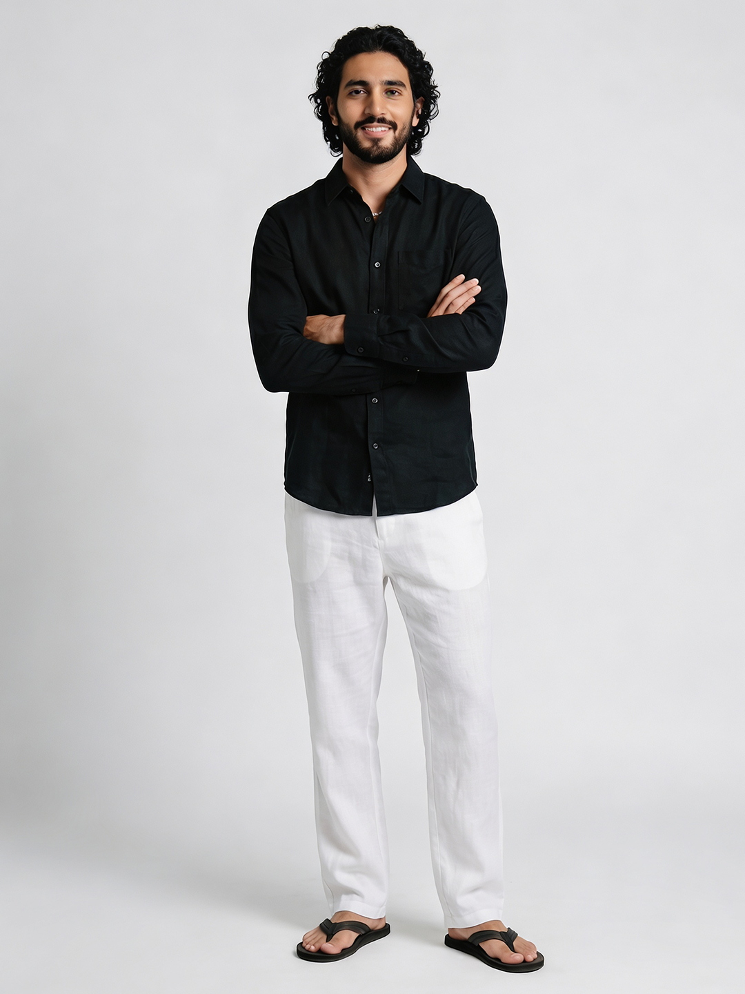 Men's White Cotton Linen Regular Fit Pant