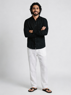 Men's White Cotton Linen Regular Fit Pant