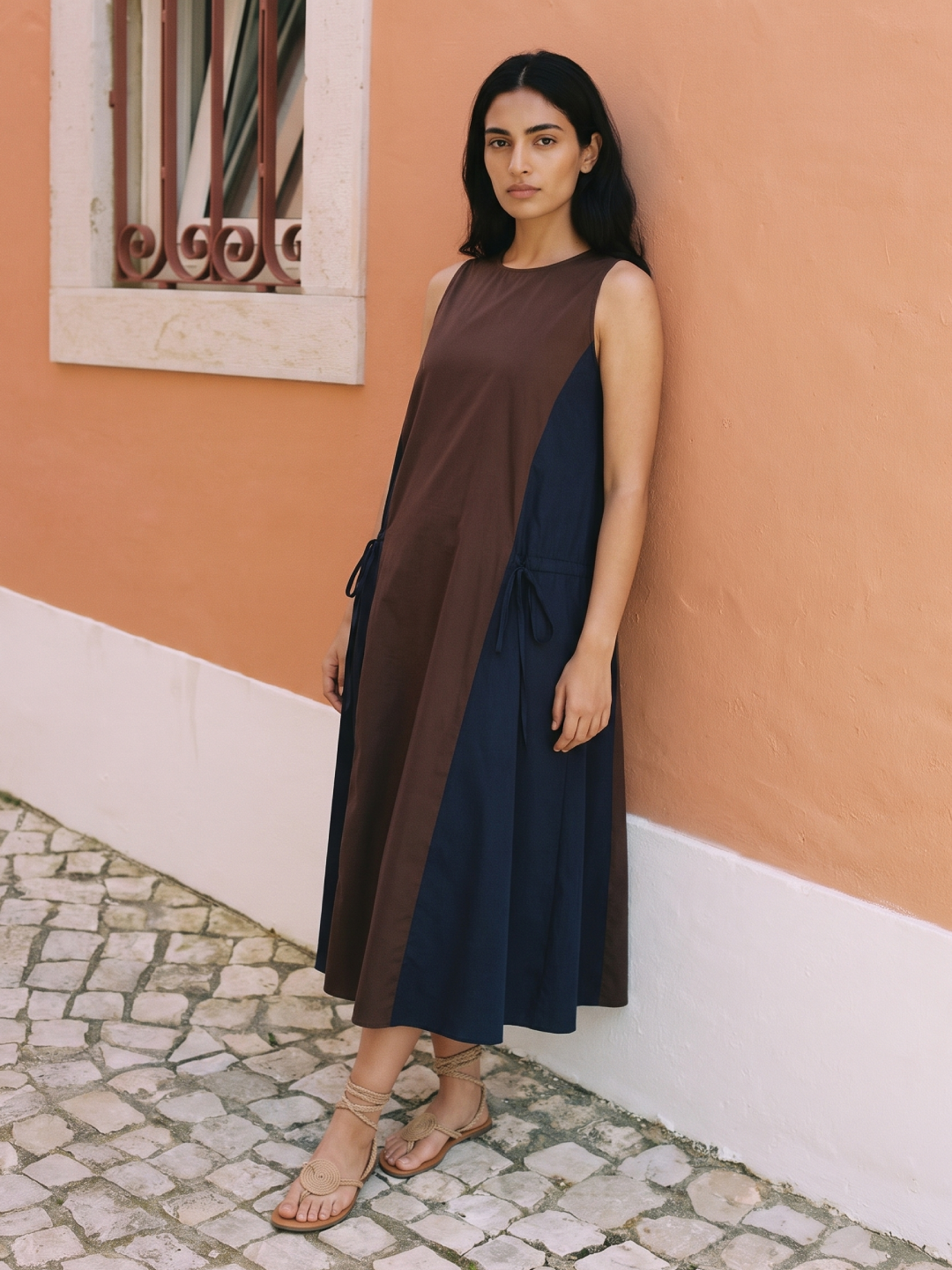 Women's Brown Cotton Lycra Regular Fit Dress