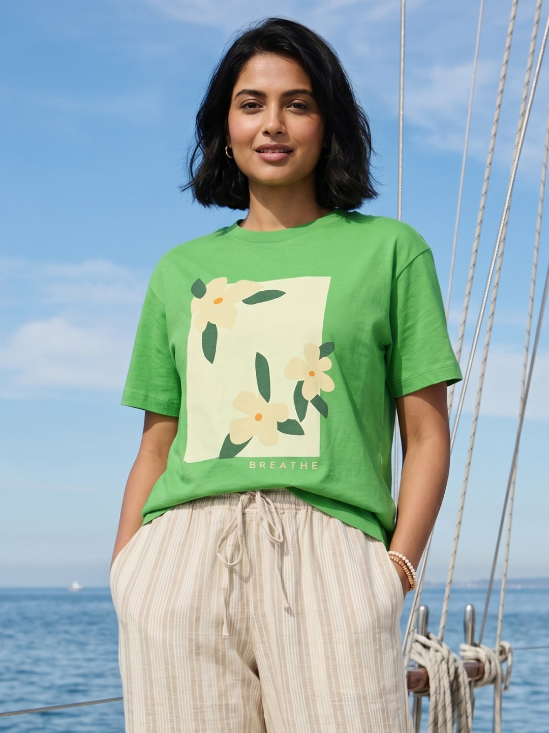 Women's Green 100% Organic Cotton Regular Fit Tshirt