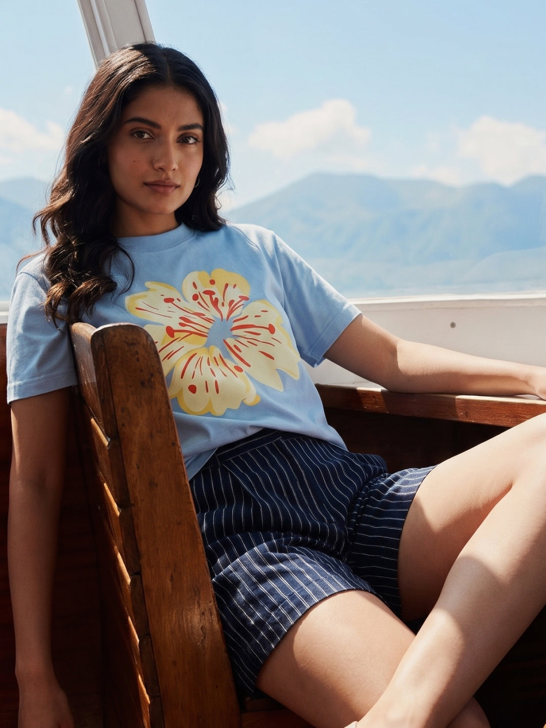 Women's Blue 100% Organic Cotton Regular Fit Tshirt