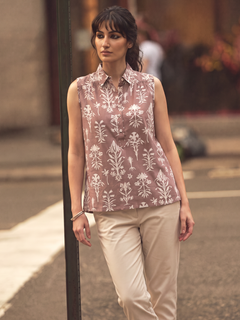 Women's Rust Tencel Linen Regular Fit Blouse
