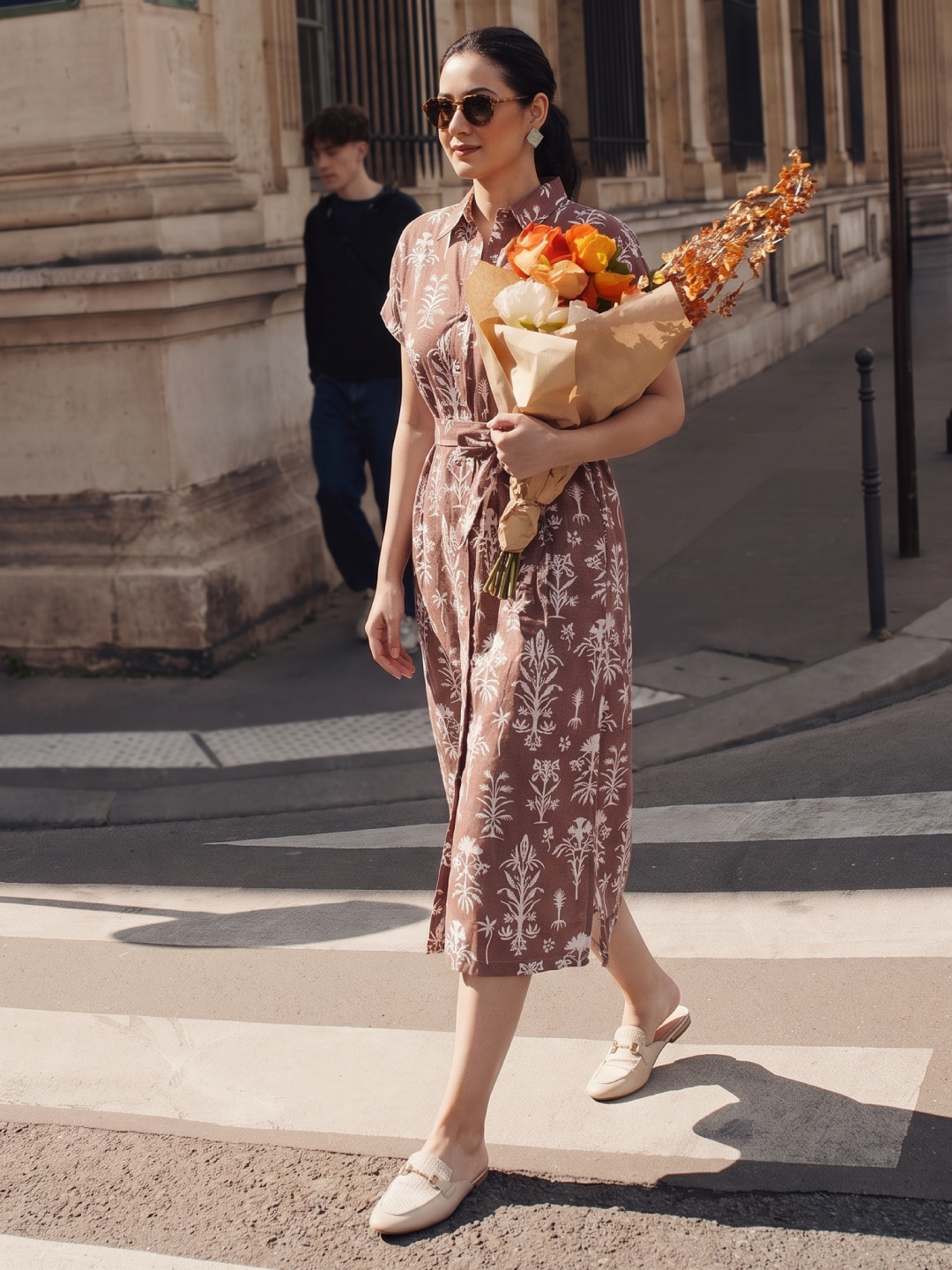 Women's Rust Linen Viscose Relax Fit Dress
