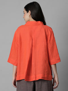 Women's Coral 100% Linen Boxy Fit Blouse