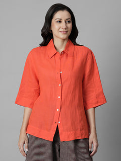 Women's Coral 100% Linen Boxy Fit Blouse