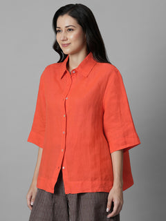 Women's Coral 100% Linen Boxy Fit Blouse