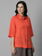 Women's Coral 100% Linen Boxy Fit Blouse