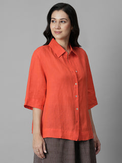 Women's Coral 100% Linen Boxy Fit Blouse