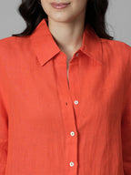 Women's Coral 100% Linen Boxy Fit Blouse