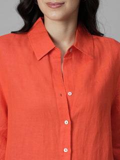 Women's Coral 100% Linen Boxy Fit Blouse